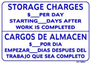 Sign - Storage Charges $_____ Per Day (Bilingual) (14in x 20")