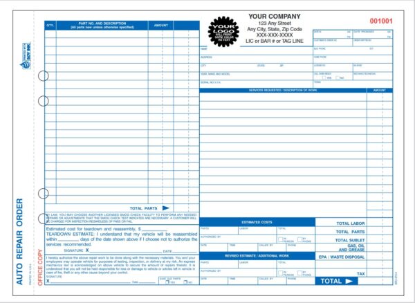 ARO-373-4 | Auto Repair Work Order Invoice | 4 Part Carbon (11'' x 8.5'')