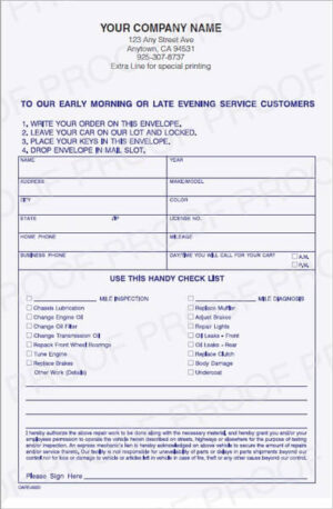 OARE-9920 |  Early Morning / Overnight Auto Repair Key Envelope | All Quantities Ship Free