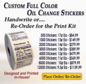 2" X 2" Oil Change  Stickers, Full Color Custom Layout, QR Code included Free!