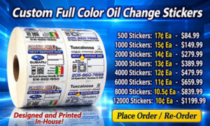 2" X 2" Oil Change  Stickers, Full Color Custom Layout, QR Code included Free!