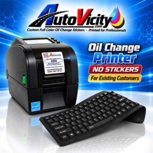 AutoVicity oil change printer with keyboard for existing customers, providing oil change printing without stickers