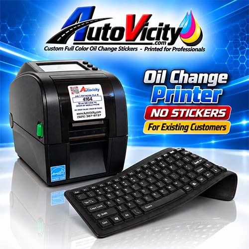 Replacement Oil Change Sticker Printer<br>with Flexible Silicone Keyboard<br><br>No Stickers (For Existing Customers Only)<br>Pre-Programmed for Existing Design<br>