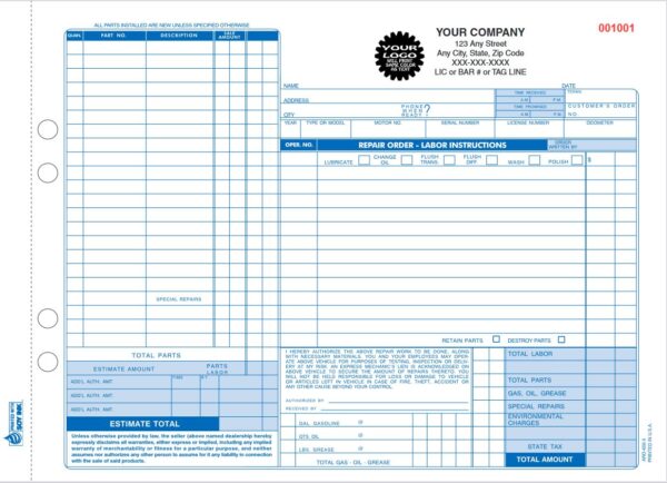 ARO-656-3 | Automotive Repair Work Order - 3 Part Carbon Copy (Not Valid CA) (11" X 8.5")