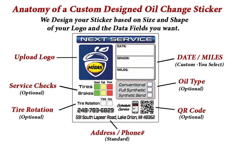 Custom Designed Oil Change Stickers