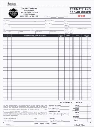 ERO-660-3 | Automotive Estimate & Repair Order - 3 Part Carbon Copy (8.5'' x 11'')