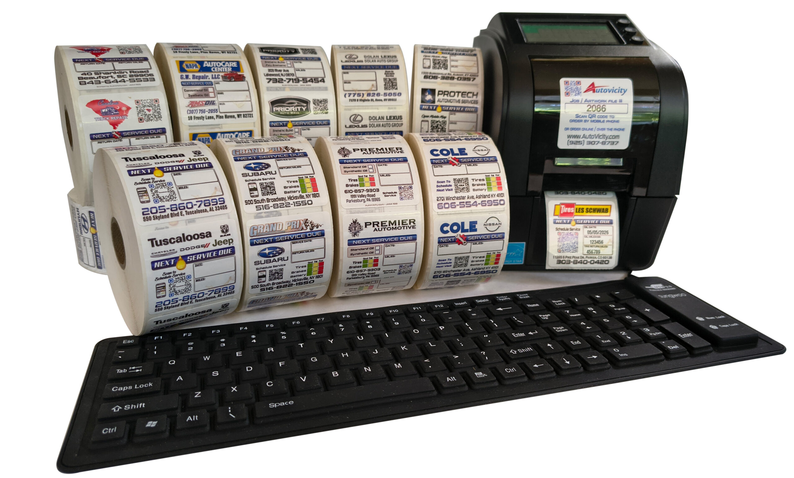 Oil Change Printer Kit | Includes 500 2" x 2" Custom Designed Stickers / 1st roll of Ribbon (Ink)