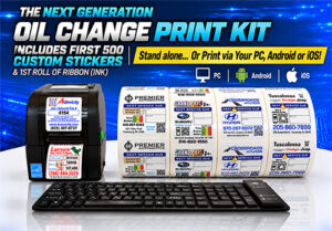Oil Change Printer Kit | Includes 500 2" x 2" Custom Designed Stickers / 1st roll of Ribbon (Ink)