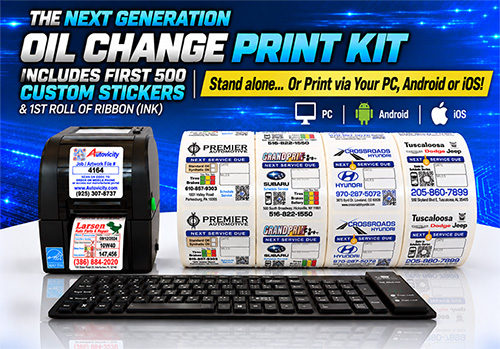 Oil Change Printer Kit | Includes 500 2″ x 2″ Custom Designed Stickers / 1st roll of Ribbon (Ink)